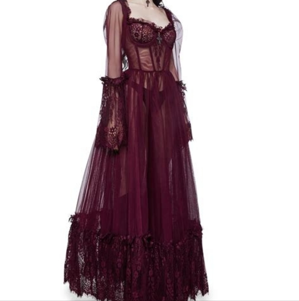 Widow Dance With Death Dress Long Ballgown Black Red Lace